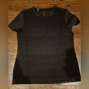 Talbots Women Top Shirt Black Eyelet Crotchet Lace Sz S Faux Leather Trim